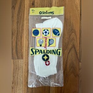 Vintage 1980s SPALDING Tube Socks Sz 10-13 White-Red Spell-Out Logo